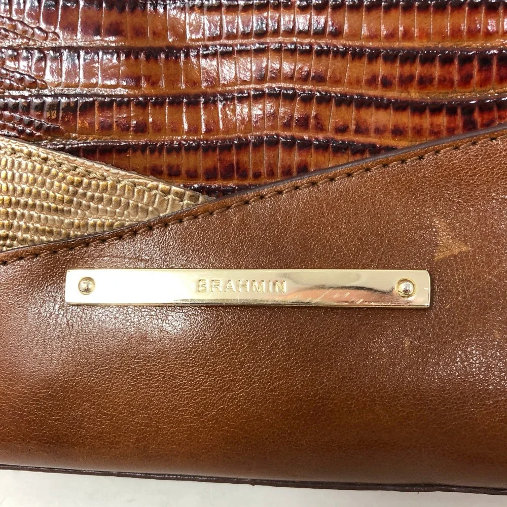 Brahmin Womens Small Satchel Brown Croc Embossed Leather Crossbody